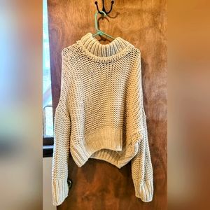 Free People mock neck chunky knit sweater, NWT, size L, color linen